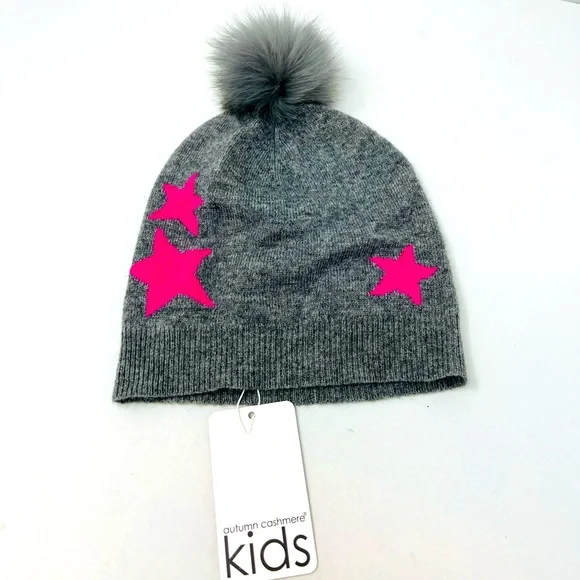 AUTUMN CASHMERE**Gray Girls Pom Pom Hat**Size 10/14 $75 - Picture 1 of 2